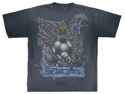Travis Scott X FC Barcelona Washed Spray Logo Grey Tee