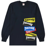 Supreme X Thrasher Multi Logo Long Sleeve Navy Tee